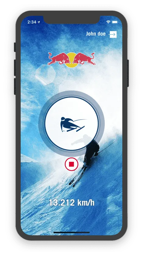 Active Ski Tracking Screen with Pulse Animation