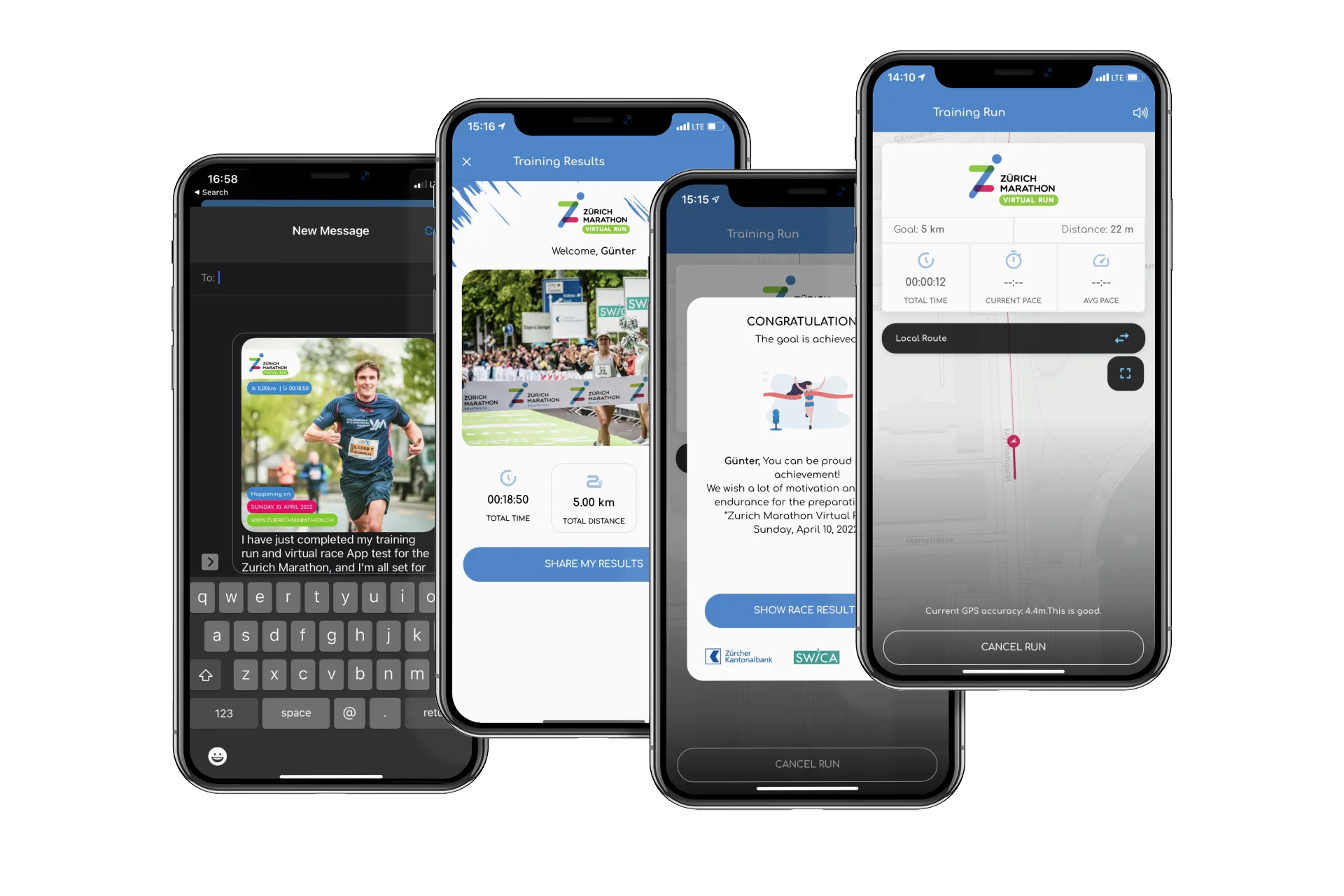 Four Screens of the Zürich Marathon App