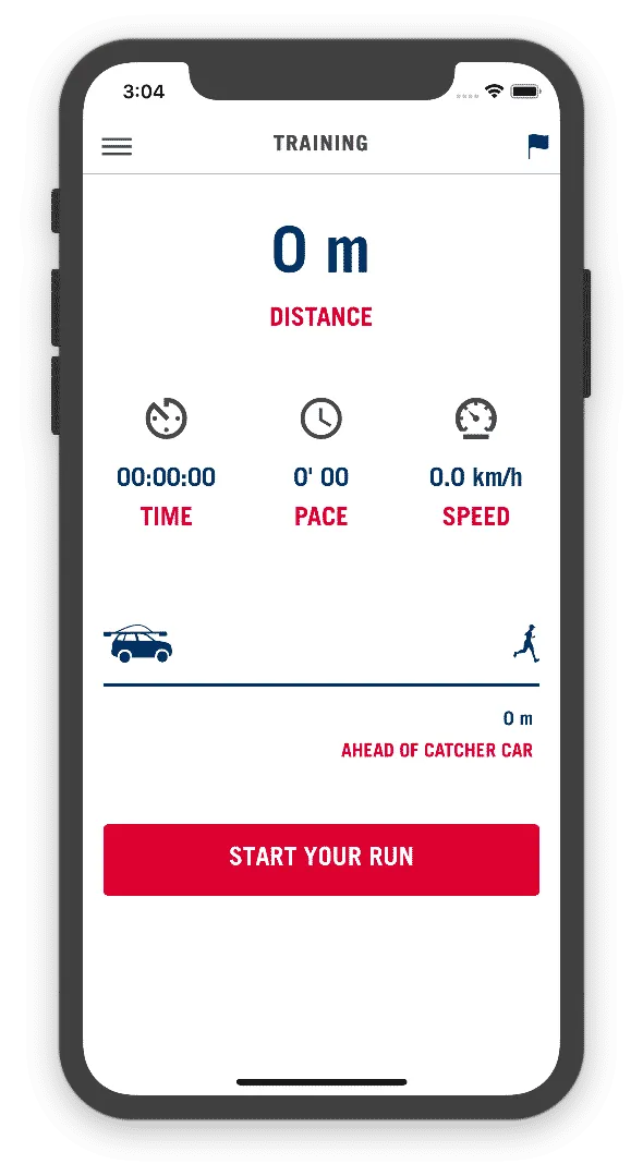 Wings for Life Training Screen with Catcher Car Warning